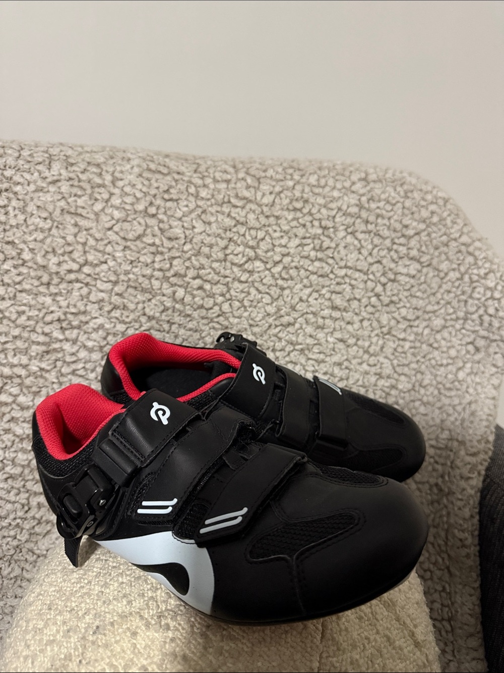 Peloton Black Cycling Shoes with Pink Interior and White Accents